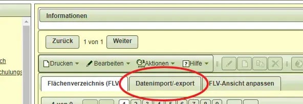 Flächenverzeichnis Datenexport import FIONA