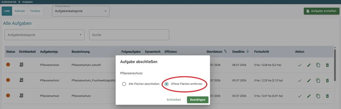 VYC - order - Abschließen - offene entfernen