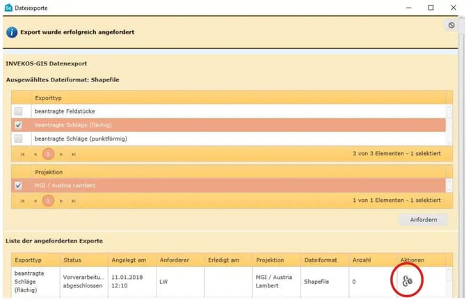 eAMA Shape Schläge flächig angefordert und wird bearbeitet