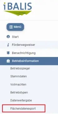 iBALIS Menu Flächendatenexport